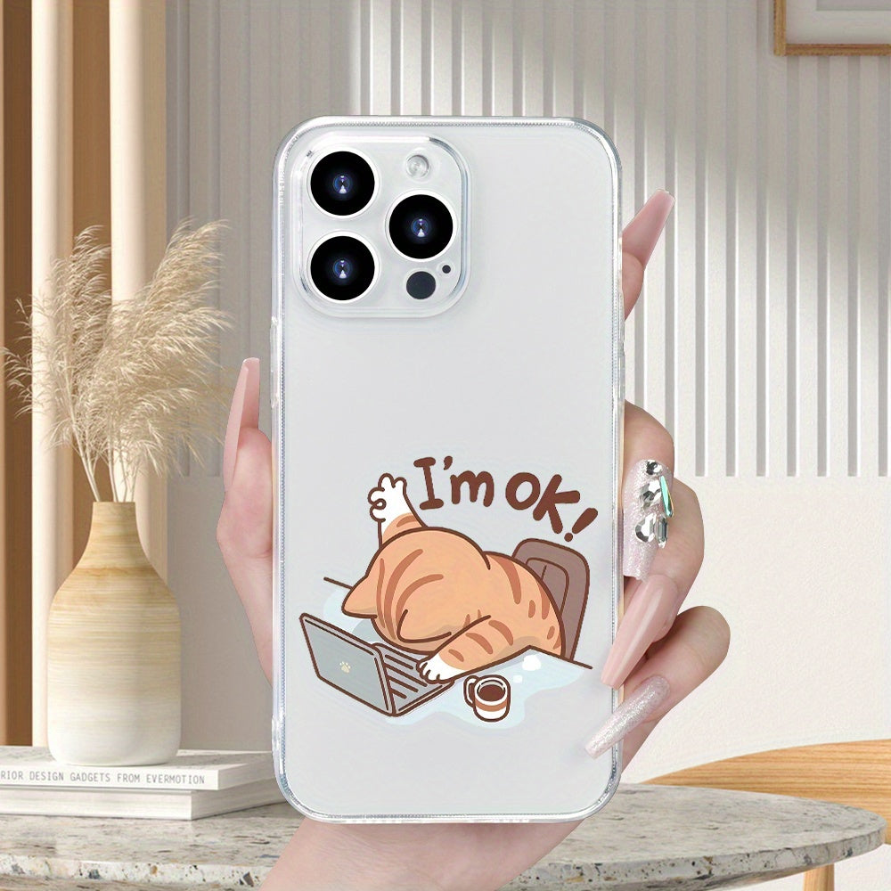 Creative Overtime Cat Pattern Mobile Phone Case with Advanced Texture Lens Protection Transparent Mobile Phone Case for Men and Women for iPhone 16/16PLUS/16PRO/16PROMAX/15/ 15PLUS/ 15PRO/ 15PROMAX/ 14/ 14PLUS/ 14PRO/ 14PROMA
